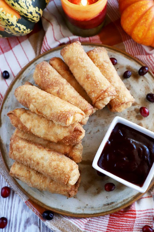 Crispy Thanksgiving Eggrolls with BBQ Cranberry Dipping Sauce